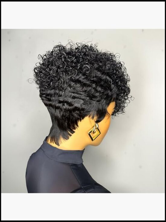 Short Layered Curly Human Hair Wig with Bangs Lightweight Full Density Glueless